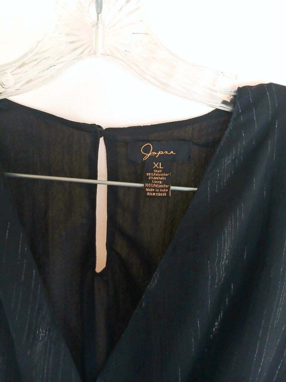 Japna Black Metallic Shimmer Tiered Flowy Dress XL Boho Romantic Cottagecore - Picture 3 of 7